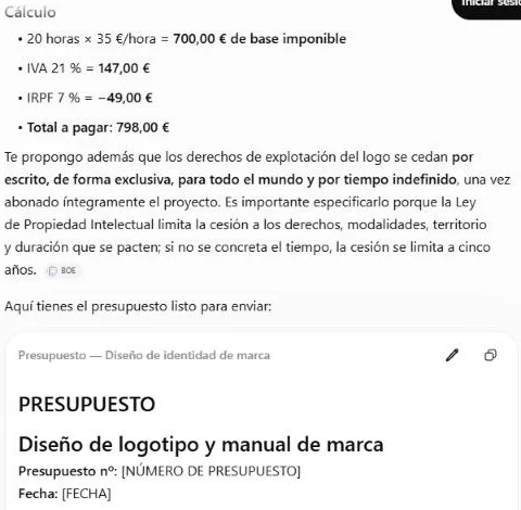 Captura: Pide el presupuesto
